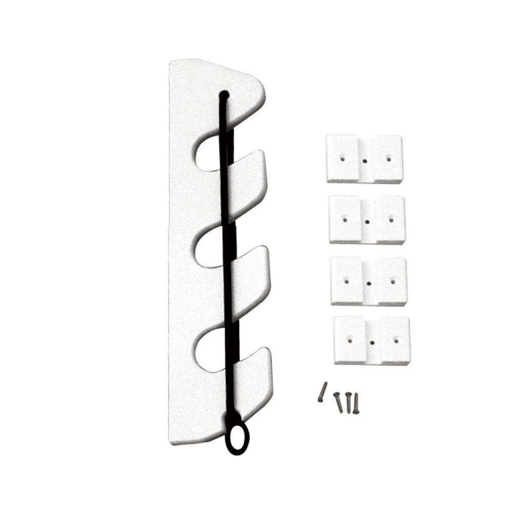 White TACO Marine TACO 3-Rod Poly Bungee Rod Holder Rack for boat rod and reel storage, durable marine-grade design.