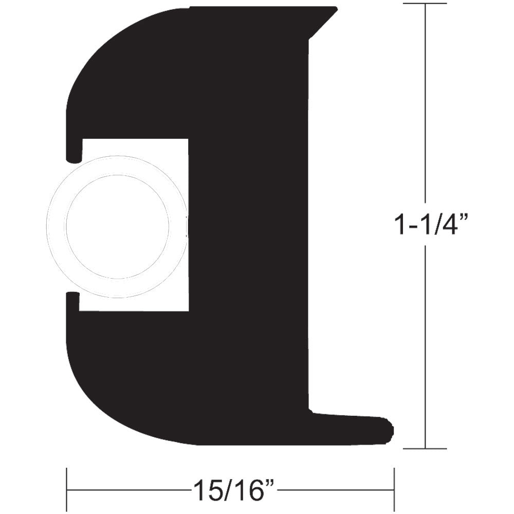 TACO Marine TACO Flex vinyl rub rail kit in black with white insert, 50 feet length, 1-1/4 inch by 15/16 inch dimensions, installed.