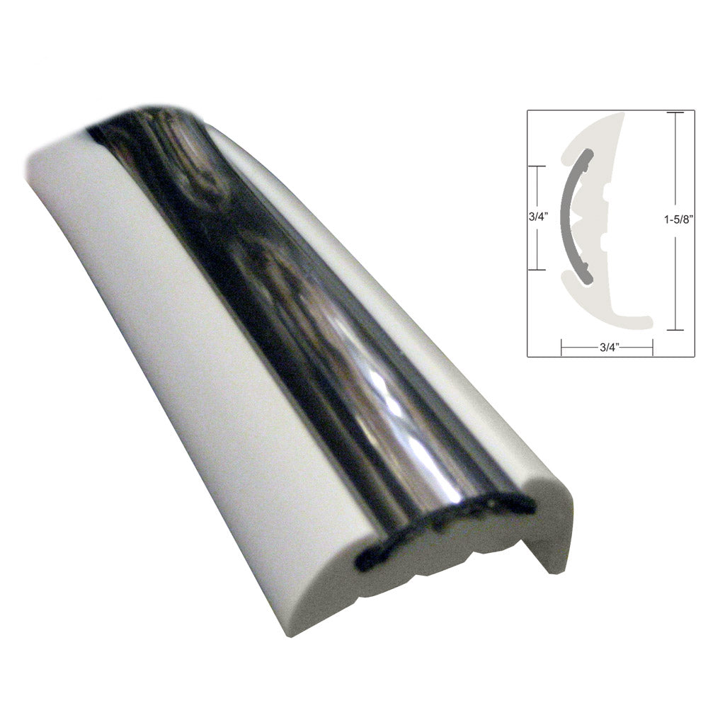 TACO Marine TACO Semi-Rigid Rub Rail Kit in white with flex chrome insert, 70-foot length, for boat use