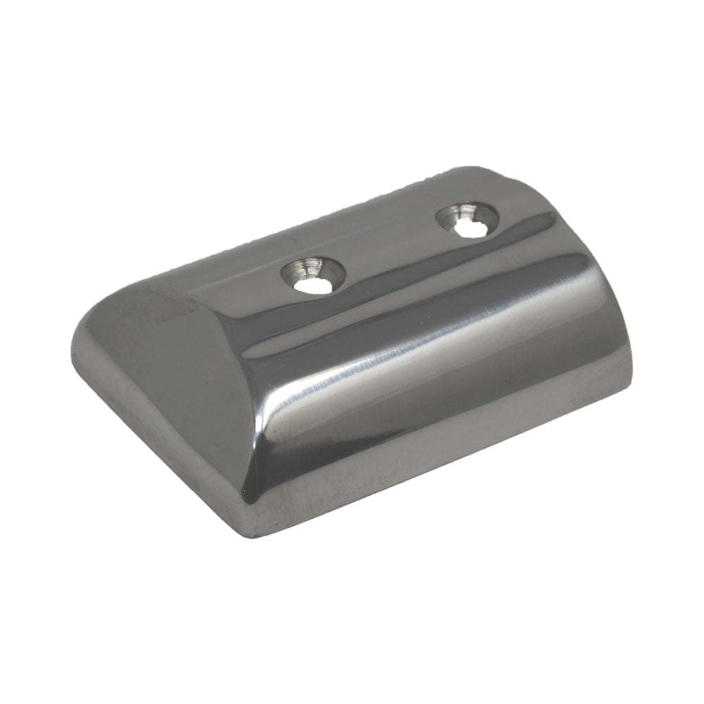 Small stainless steel end cap for TACO SuproFlex rub rail, designed for marine boat rail end protection.