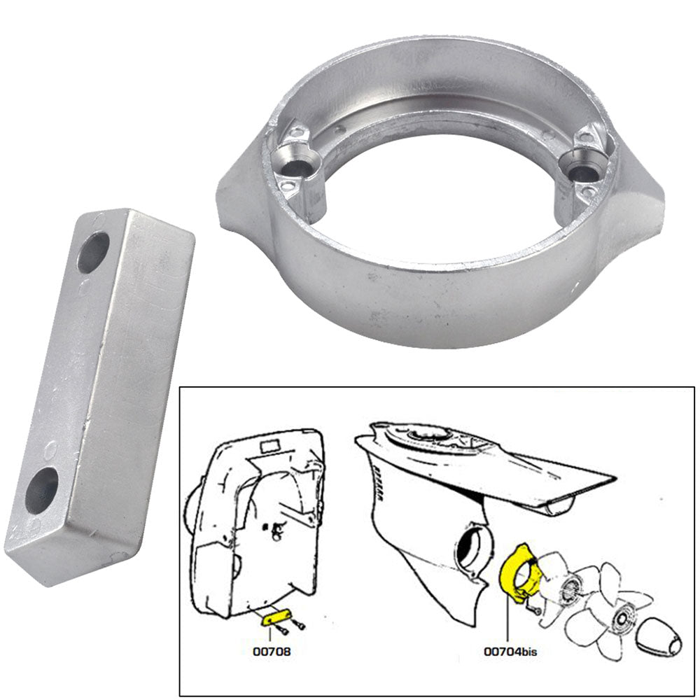 Tecnoseal zinc anode kit with hardware for Volvo Duo-Prop 290 outboard motor, corrosion protection for marine engines