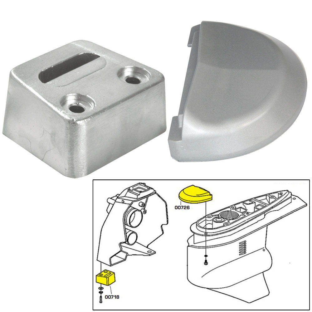 Tecnoseal zinc anode kit with hardware for Volvo SX boat motor, designed to prevent corrosion and protect the engine.