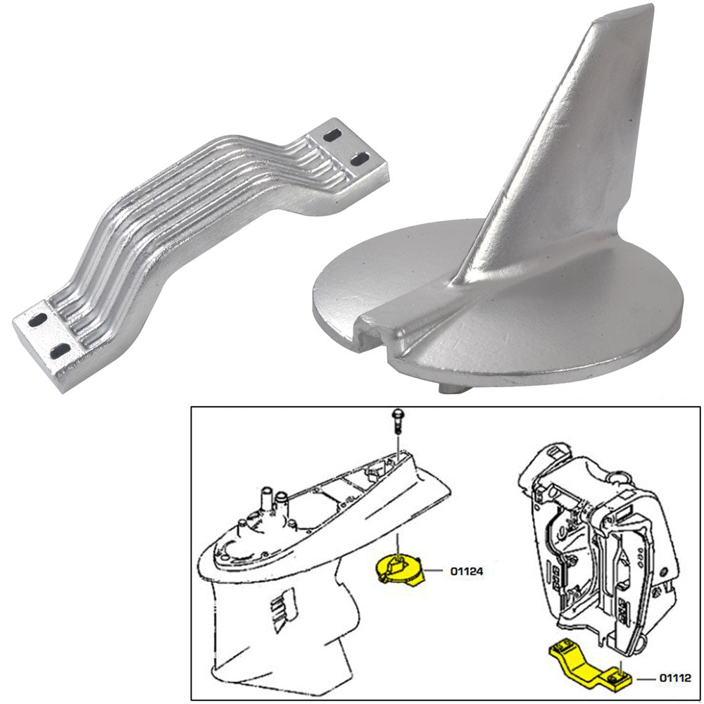 Tecnoseal zinc anode kit for Yamaha 200-250HP outboard motors, visible zinc anodes for corrosion protection.