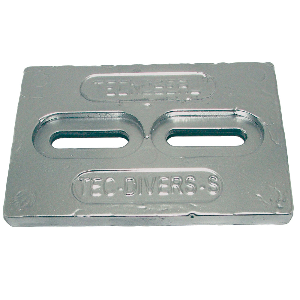 Tecnoseal Mini Magnesium Plate Anode measuring 6 x 4 inches with 1/2 inch thickness, designed for corrosion protection.