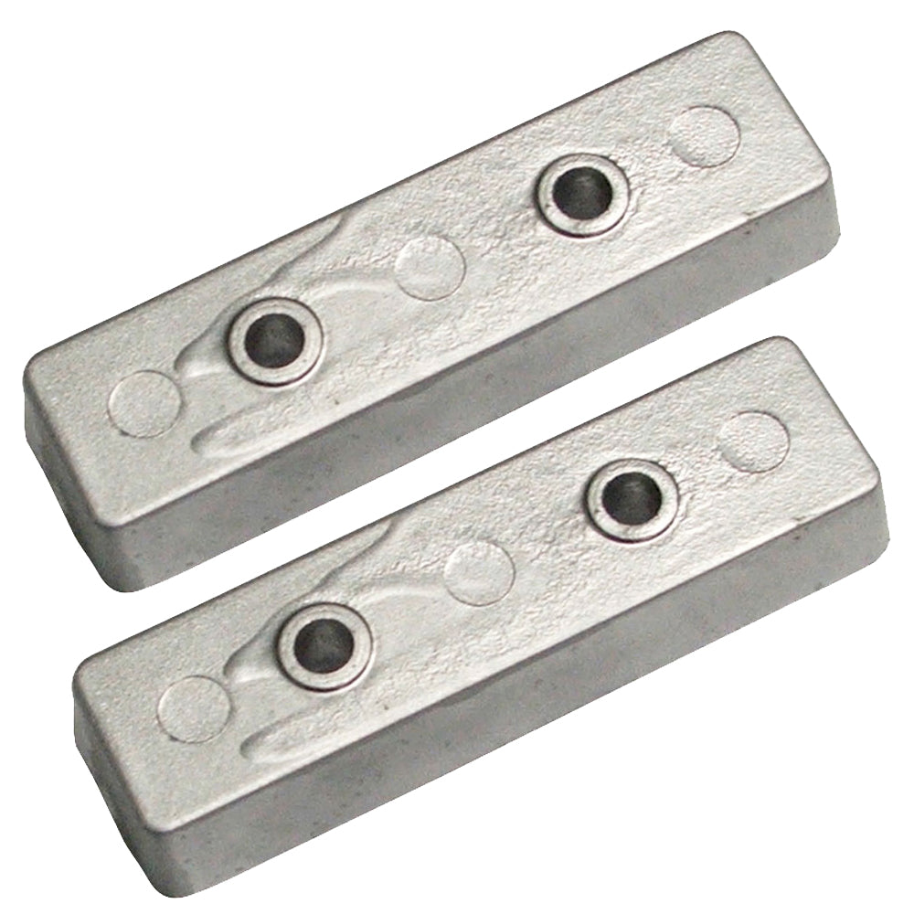 Pair of Tecnoseal TEC-BNT zinc Bennett trim tab anodes for marine boat corrosion protection, shown in the image.