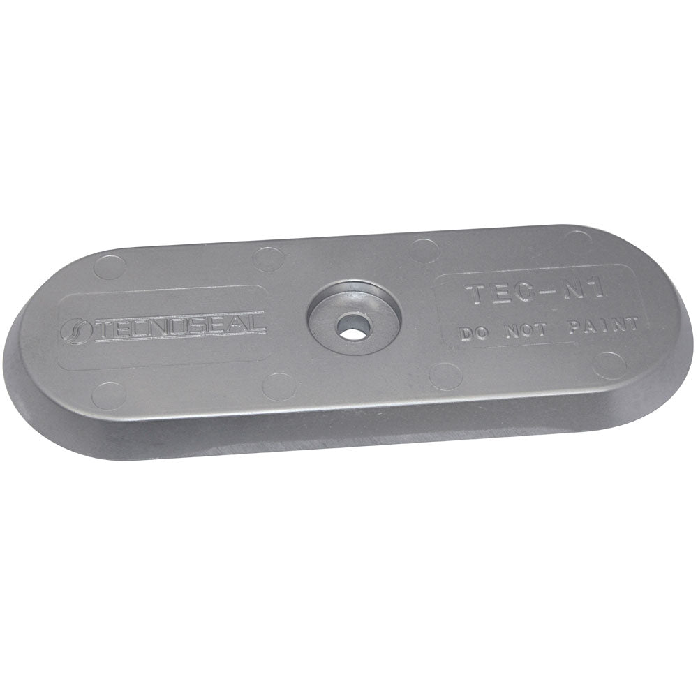 Tecnoseal TEC-N1 Downeaster Transom Anode made of zinc, used for corrosion protection on boat transoms.