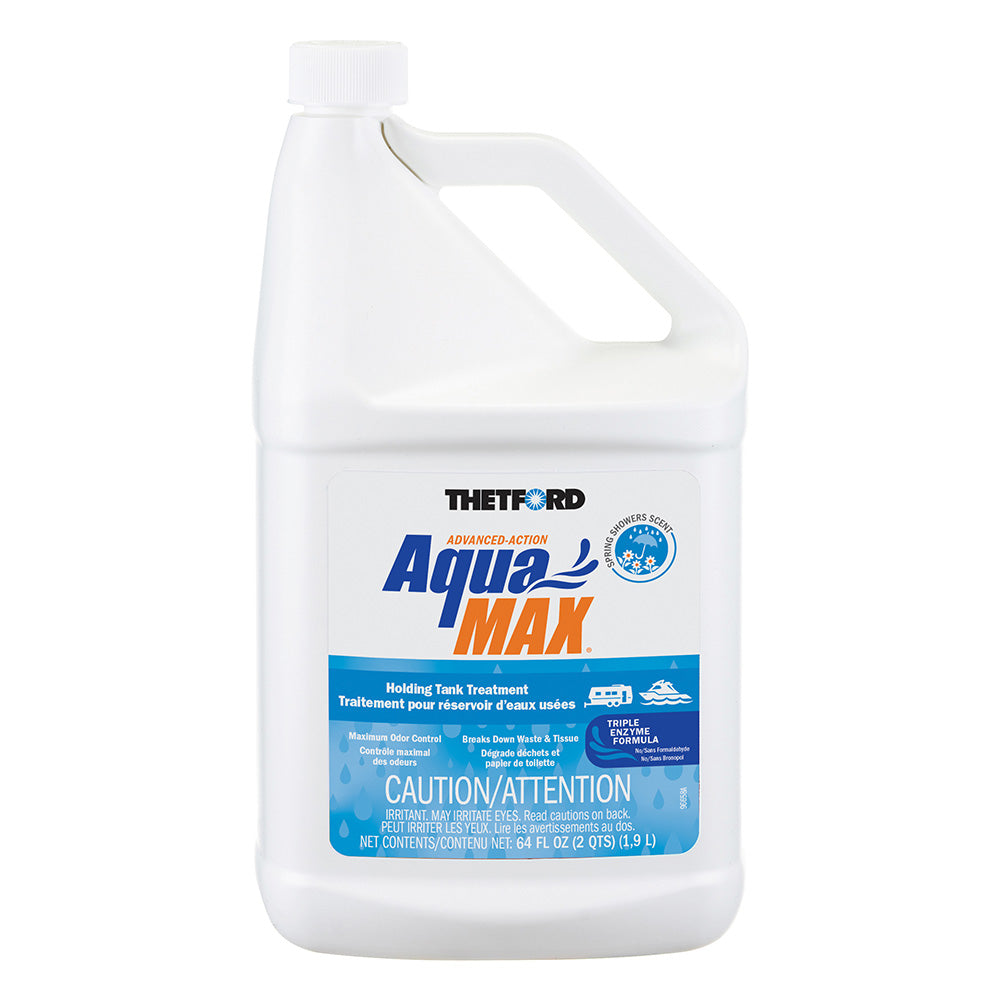 Thetford AquaMax Marine Holding Tank Treatment 64oz with Spring Shower scent, designed for marine sanitation.