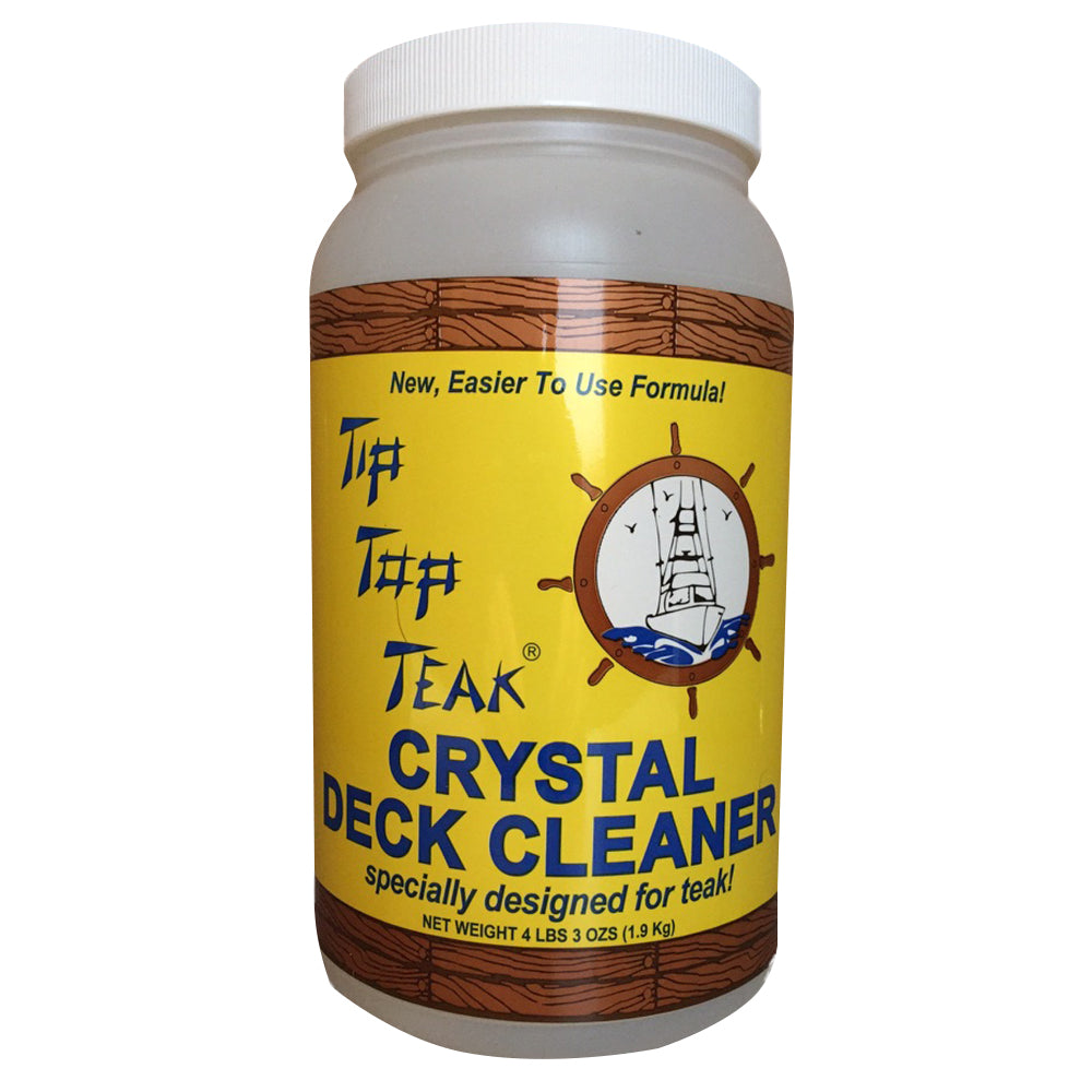 Tip Top Teak Crystal Deck Cleaner in a half-gallon container, used for cleaning and restoring teak and outdoor wood surfaces.