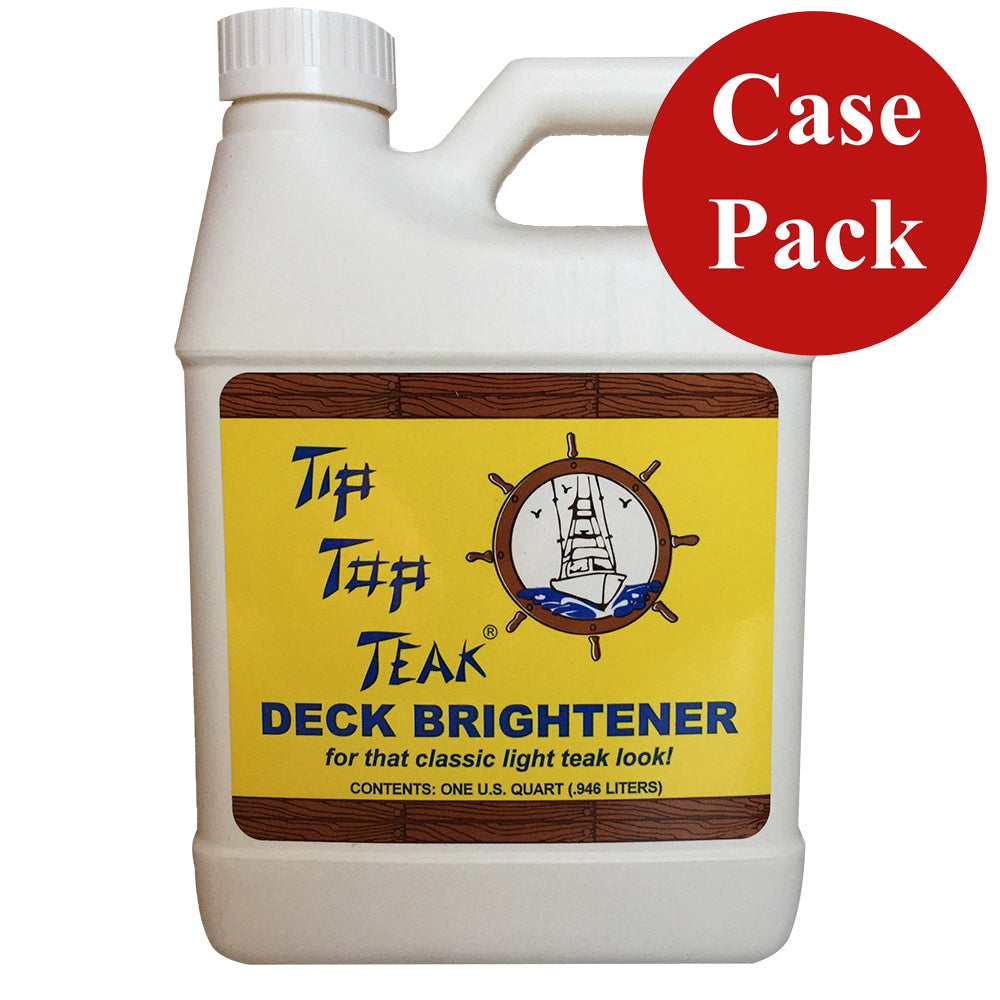 Tip Top Teak Deck Brightener in a quart container, shown in a case of 12, for cleaning and brightening teak decks.