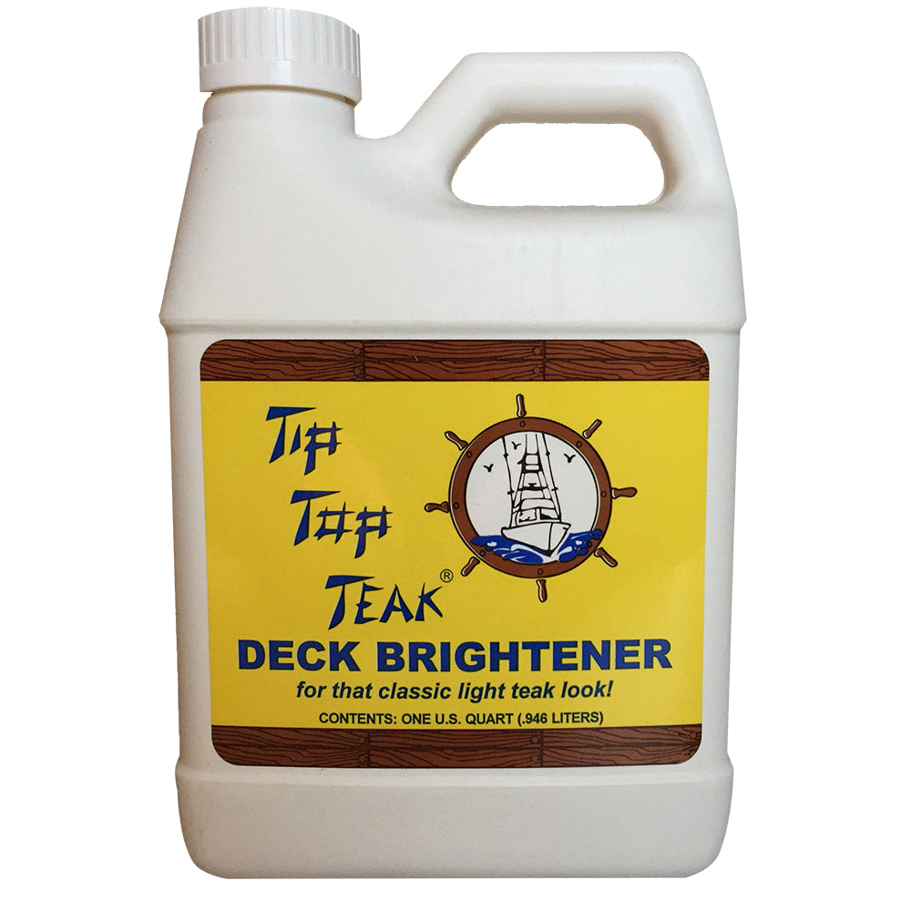 Tip Top Teak Deck Brightener quart container, highlighting teak wood brightening product for restoring outdoor teak furniture.
