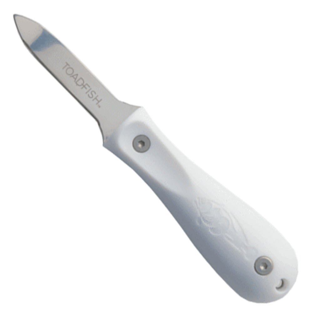 Toadfish Professional Edition Oyster Knife in white, designed for deck and galley use, with a sturdy handle and sharp blade.