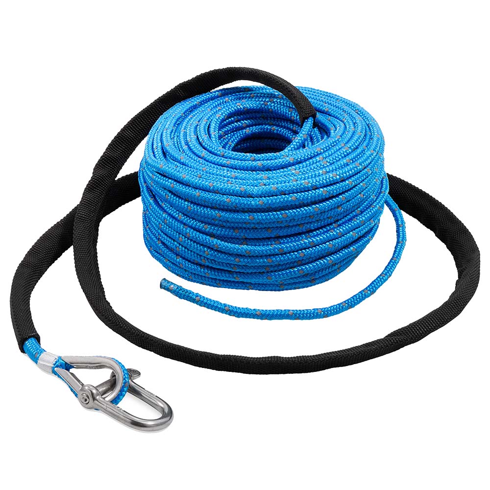 TRAC Outdoors anchor rope 3/16 inch by 100 feet with stainless steel shackle for secure anchoring and outdoor use.