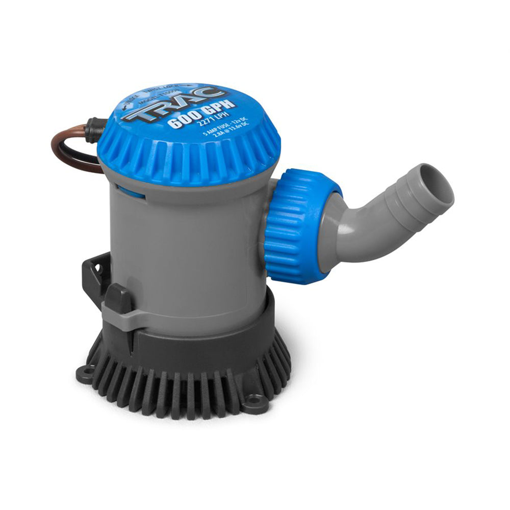 TRAC Outdoors 600 GPH non-automatic bilge pump for boat bilge water removal, featuring durable design and manual operation.