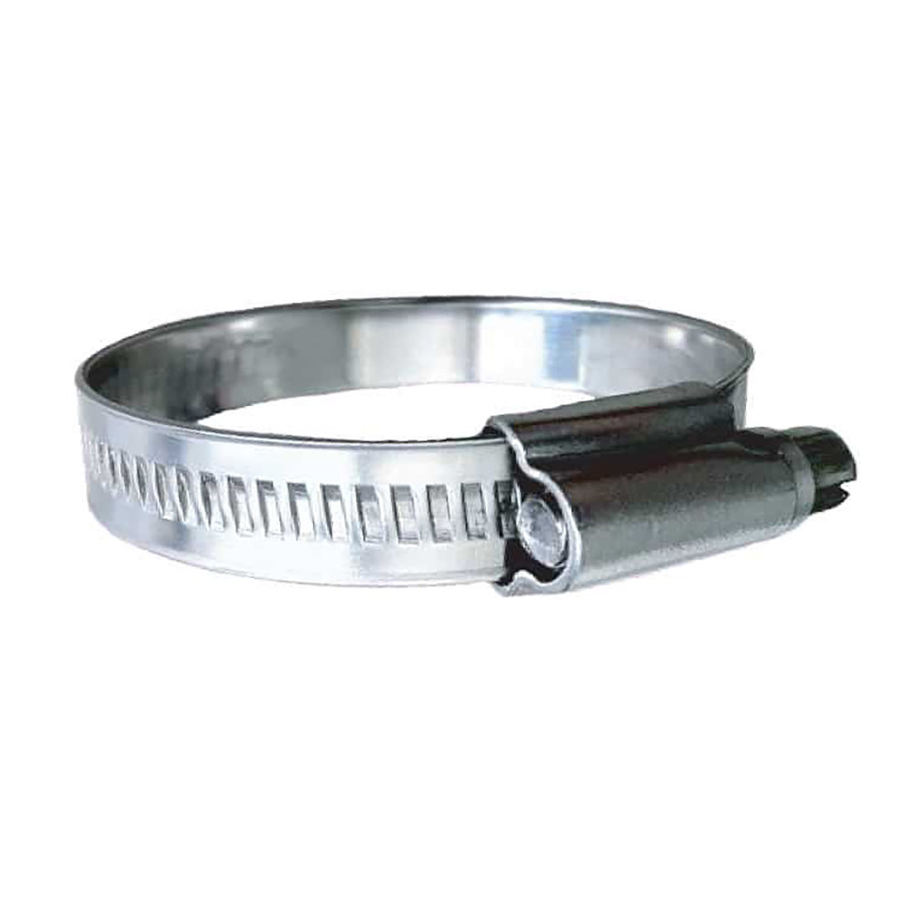 Set of 10 Trident Marine 316 SS non-perforated worm gear hose clamps with 15/32-inch band and 1-1/16 to 1-1/2-inch clamping range.