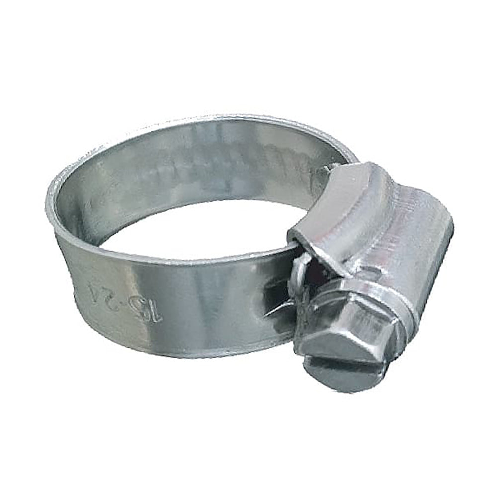 Set of 10 Trident Marine 316 SS non-perforated worm gear hose clamps with 3/8-inch band and 5/16 to 9/16-inch clamping range.