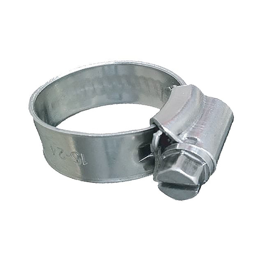 Set of 10 Trident Marine 316 SS non-perforated worm gear hose clamps with 3/8-inch band and 7/16 to 21/32-inch clamping range.
