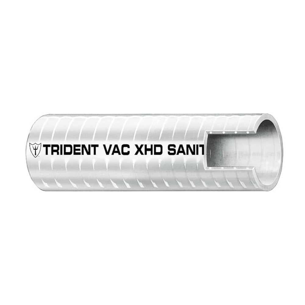 White Trident Marine 1-1/2" x 50' VAC XHD sanitation hose with hard PVC helix for marine sanitation systems.