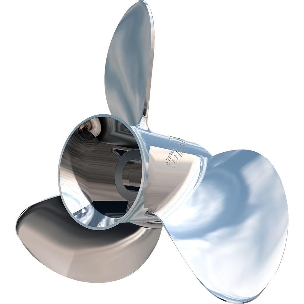 Turning Point Express Mach3 left-hand stainless steel propeller with 3 blades, 15-inch diameter, 15-inch pitch.