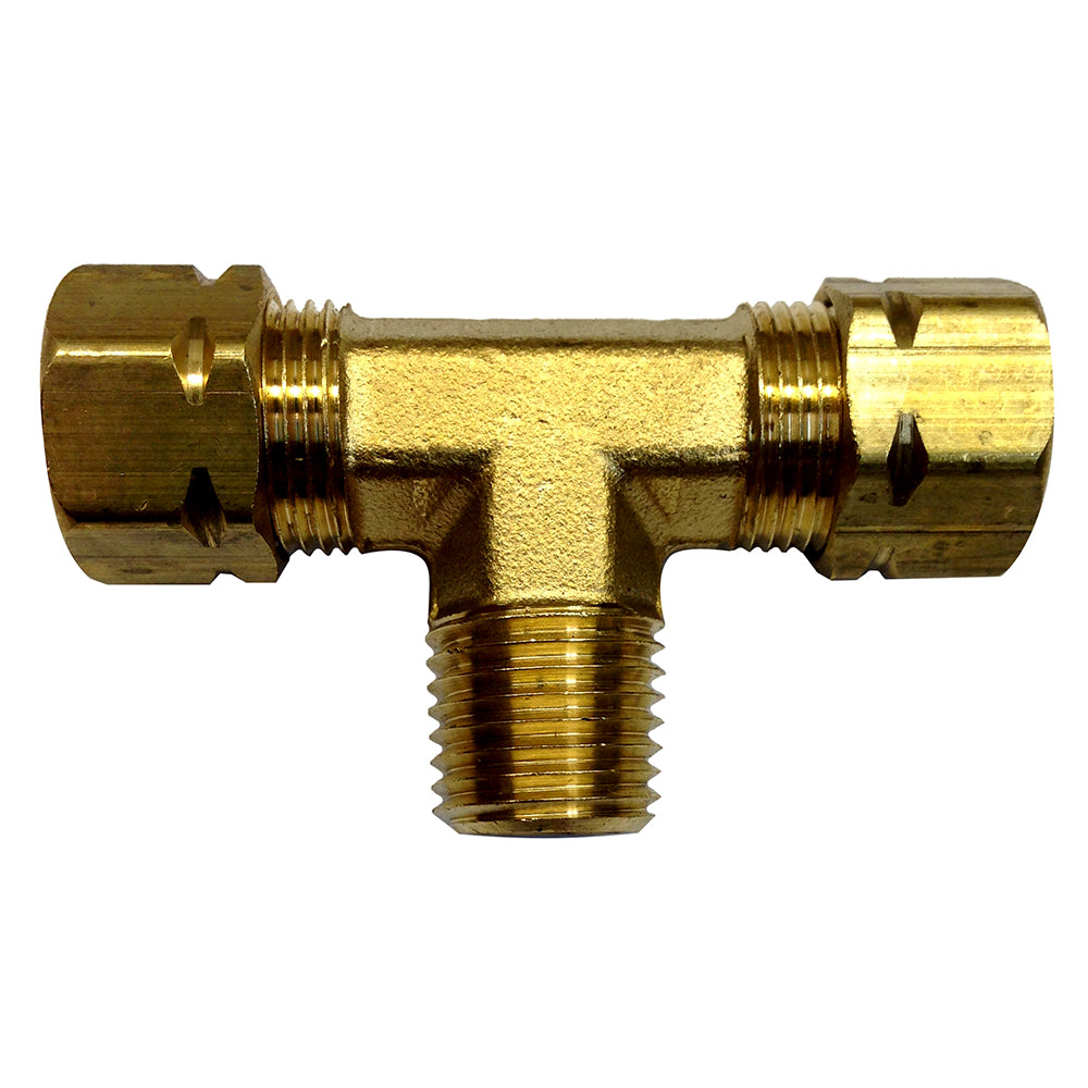 Uflex USA steering system 1/4 NPT to 3/8 T-fitting for hydraulic or fluid connections in automotive or marine applications.