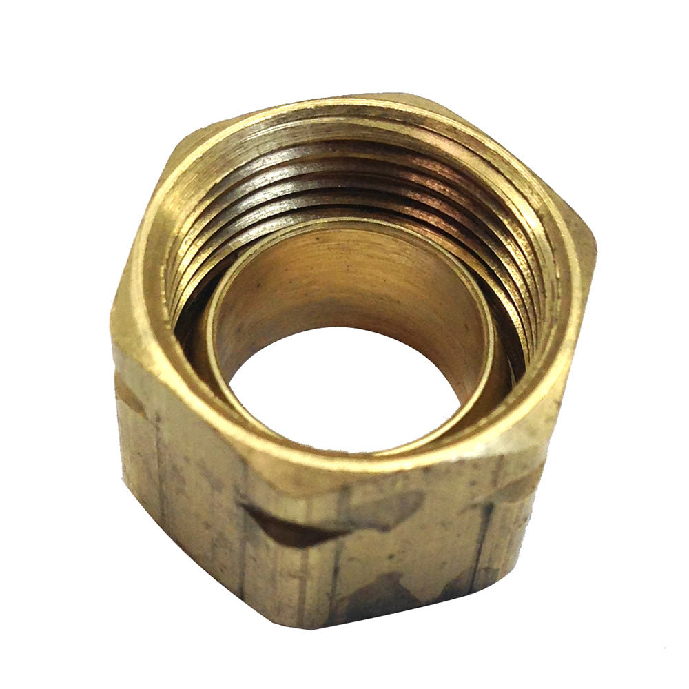 Uflex USA brass compression nut with sleeve for steering systems, model 61CA-6, shown in close-up detail.