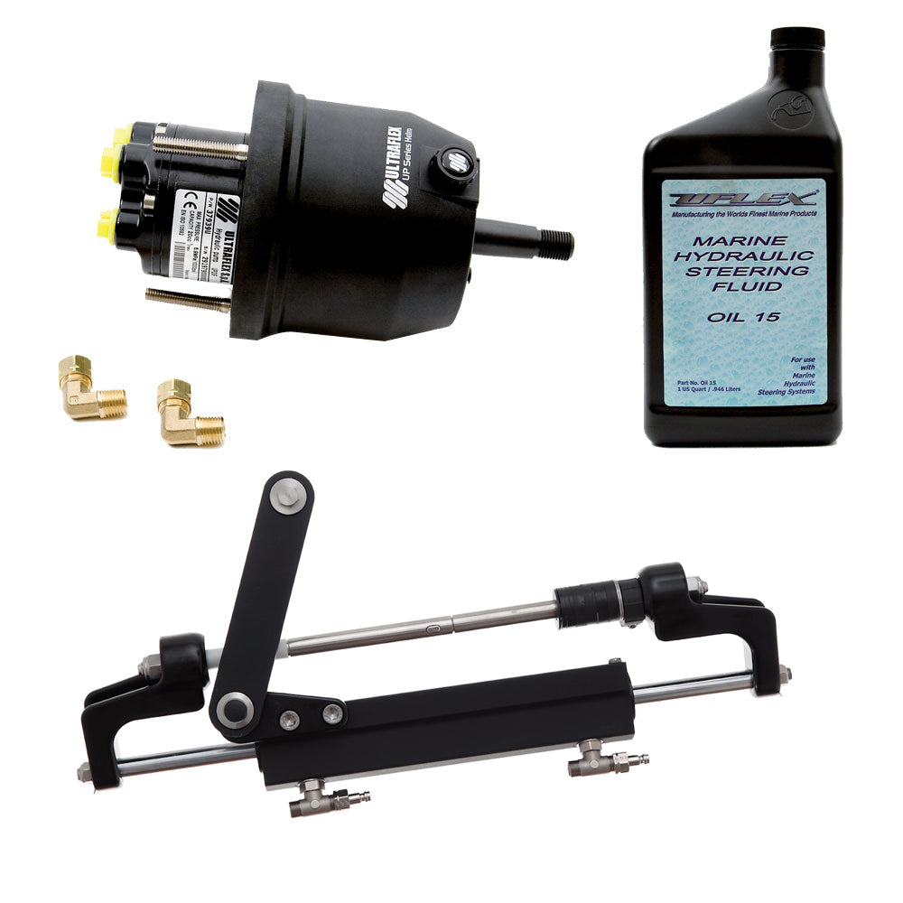 Uflex USA HYCO 1.1 Front Mount OB Steering System for up to 175HP with UP20 FM Helm, oil, and UC95-OBF cylinder.