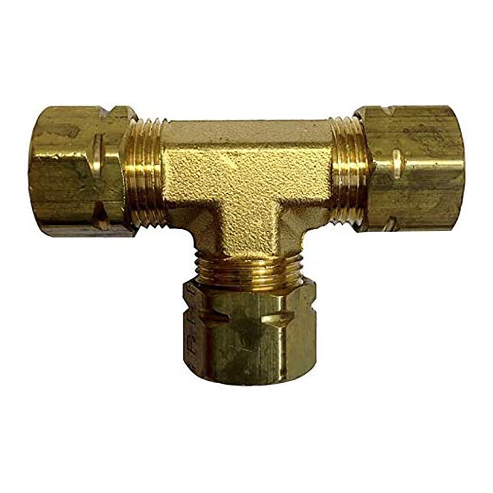 Uflex USA T-Fitting for 3/8" tube compression hose in steering systems, showing the metal fitting with threaded ends.