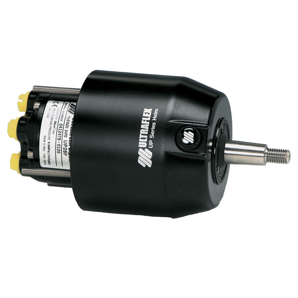 UFlex USA front mount helm pump for steering systems, with a compact design and durable construction.