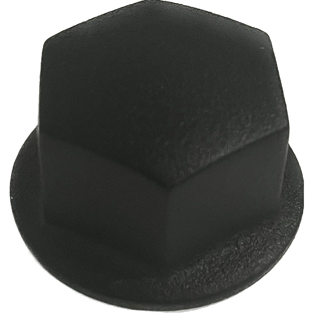 Uflex USA black M12 wheel nut for steering wheels, close-up view showing threading and finish on the Uflex steering wheel component.