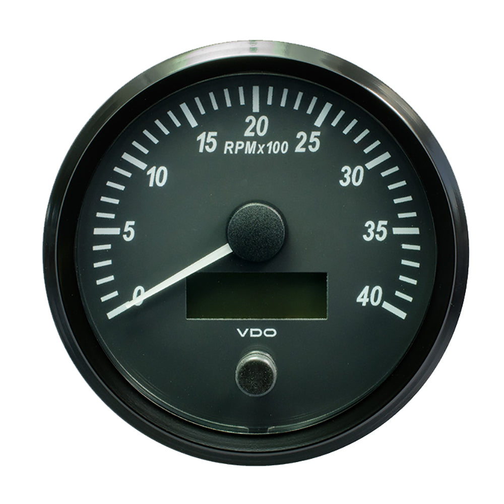 VDO SingleViu 100mm (4") tachometer gauge showing 4000 RPM, designed for vehicle instrumentation and performance monitoring.