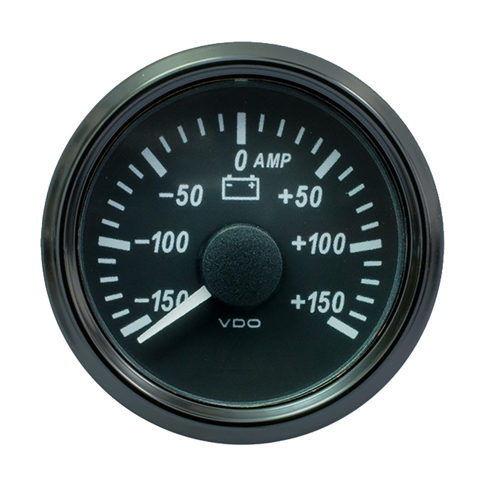 VDO SingleViu 52mm 150 Amp Ammeter gauge showing electrical current measurement with a black dial and white markings