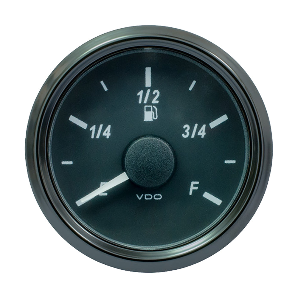 VDO SingleViu 52mm fuel level gauge with E/F scale, 240-33 ohm, for vehicle fuel measurement, showing the gauge face and markings.