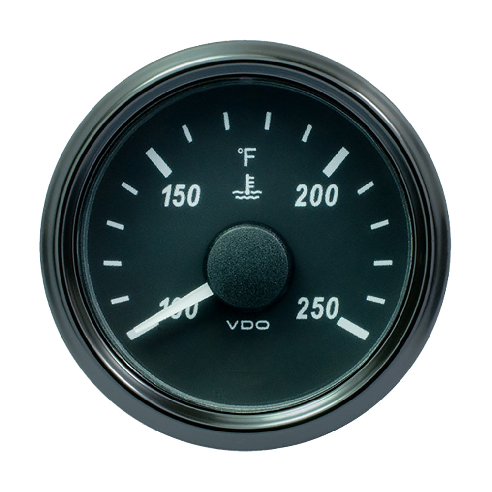 VDO SingleViu 52mm water temperature gauge showing 250°F with a 450-30 ohm scale, designed for automotive use.