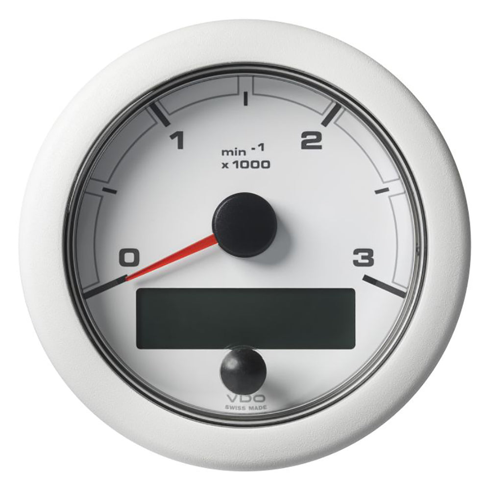 Veratron OceanLink NMEA 2000 tachometer with 3-3/8" white dial bezel, 3000 RPM gauge for marine instrumentation.