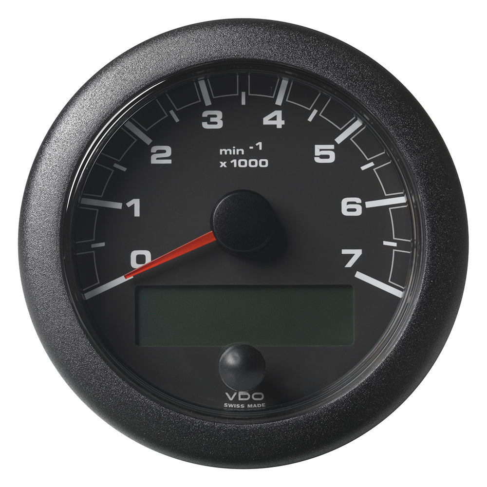 Veratron 3-3/8" OceanLink NMEA 2000 tachometer with black dial bezel, 7000 RPM gauge for marine vessels.