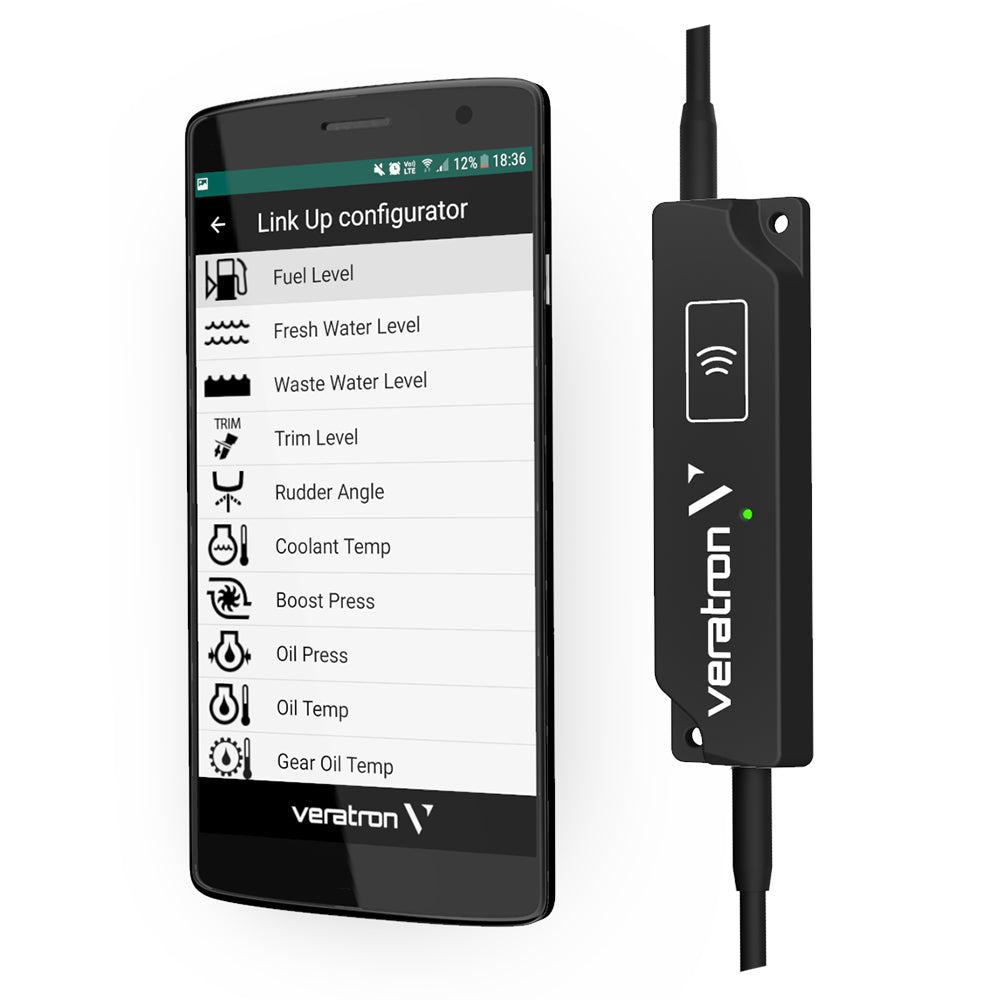 Veratron LinkUp Intelligent Battery Sensor (IBS) Kit for 12V gauges, showing the sensor and installation components.
