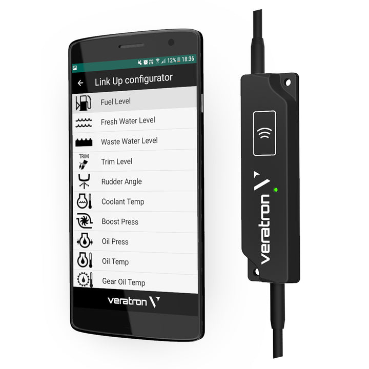 Veratron LinkUp Intelligent Battery Sensor (IBS) Kit for 12V gauges, showing the sensor and installation components.