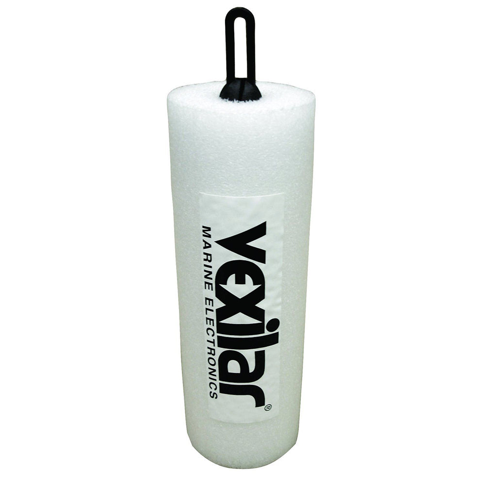 Vexilar replacement float with stopper for ice flashers, designed to keep the device buoyant and secure during ice fishing.