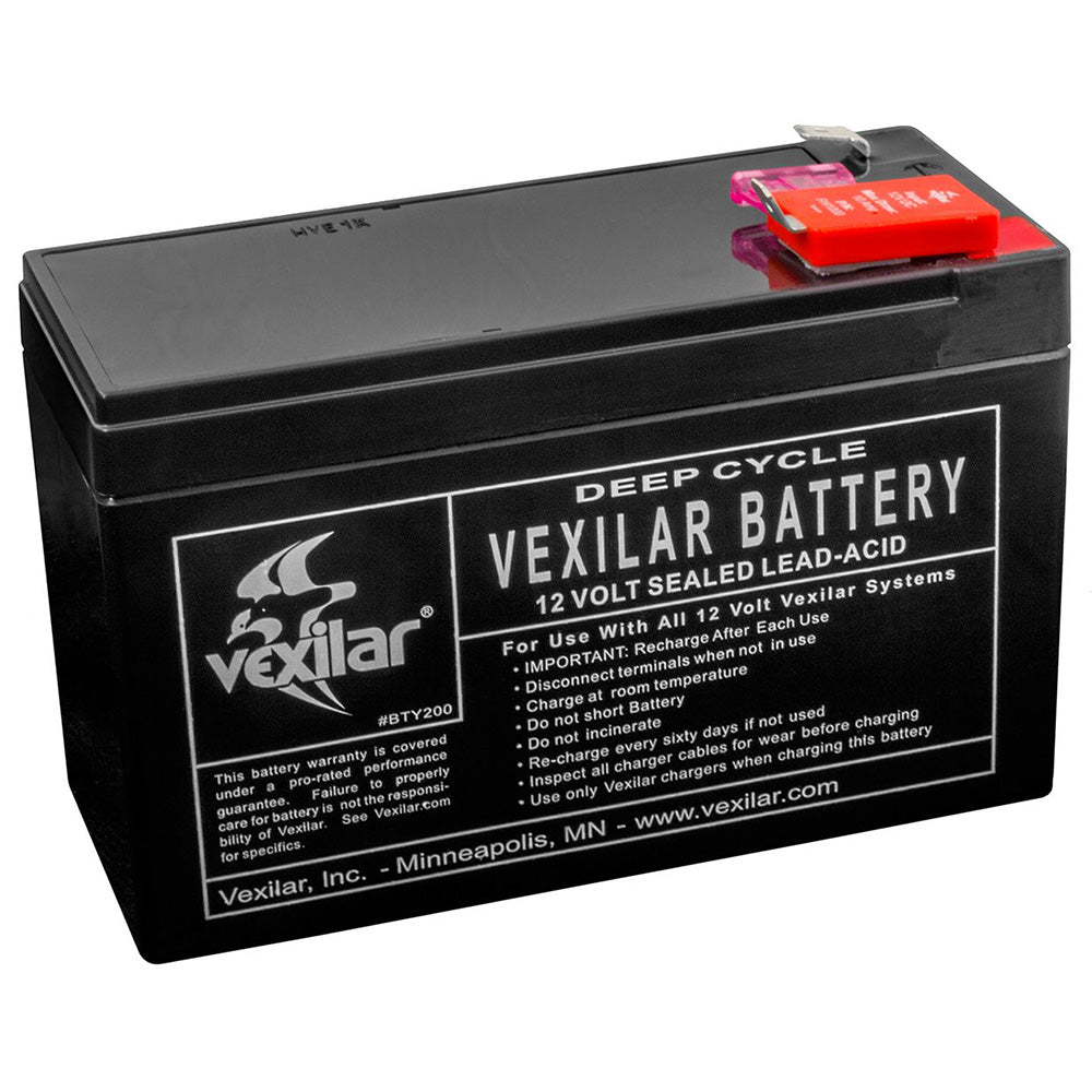 Vexilar portable power lead-acid 12V 9Amp battery for fishing and marine equipment, compact and durable for reliable power.