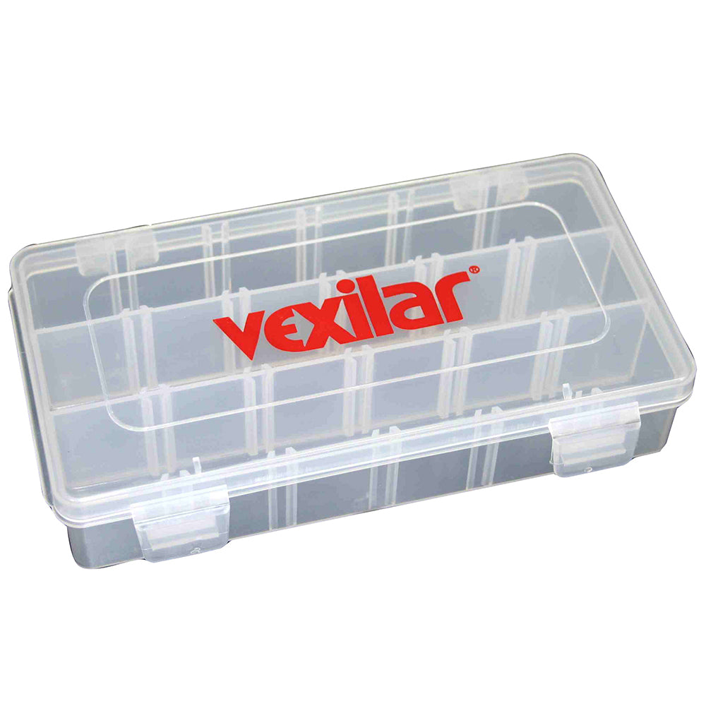 Vexilar tackle box for Ultra Pro Pack Ice System, durable tackle storage container with multiple compartments.
