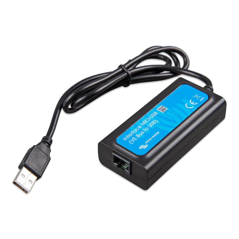 Victron Energy Interface MK3-USB module connecting VE.Bus to USB, used as an accessory for energy management systems.