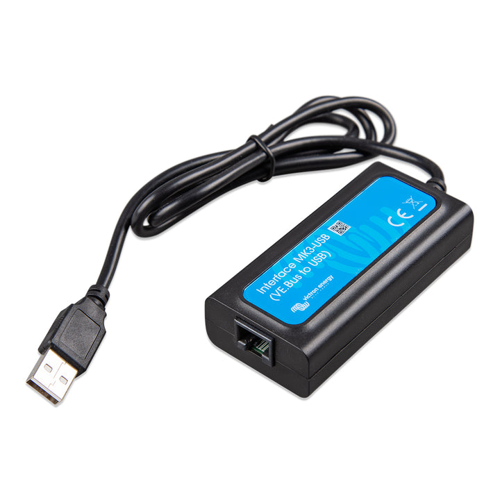 Victron Energy Interface MK3-USB module connecting VE.Bus to USB, used as an accessory for energy management systems.