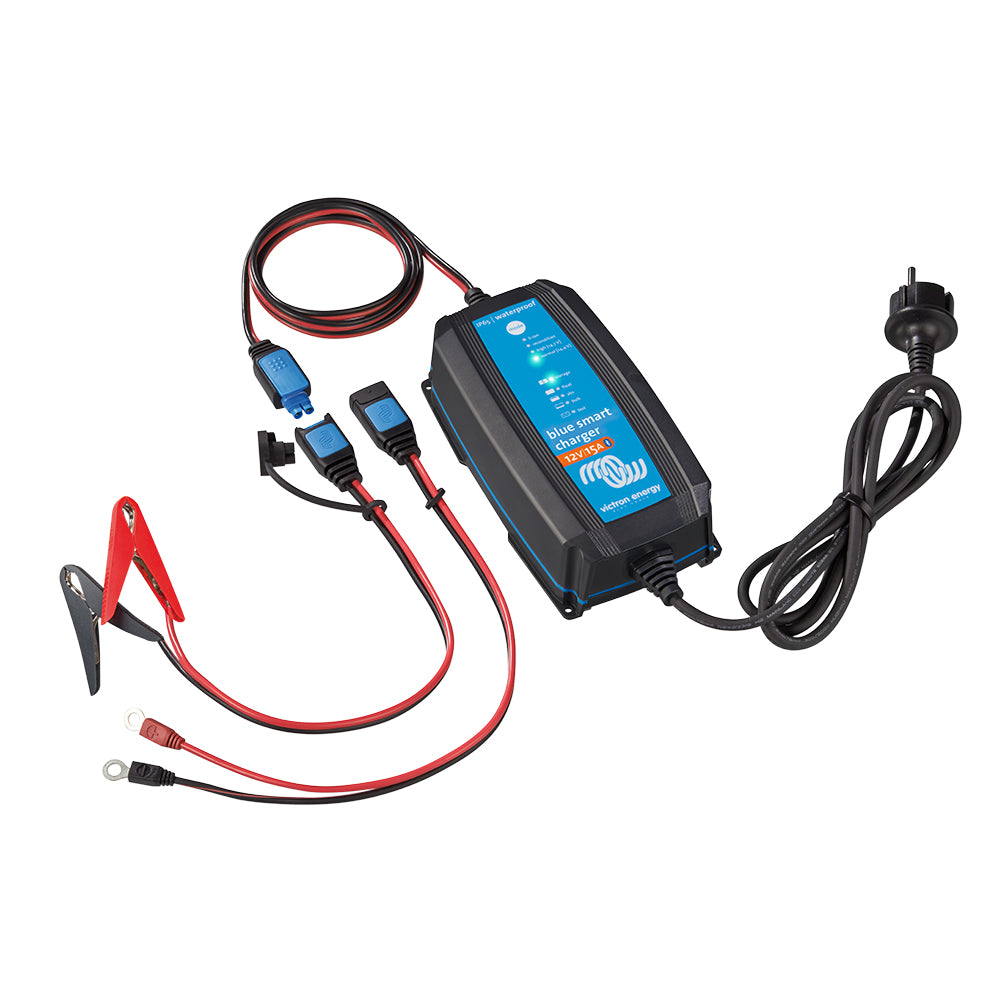 Victron BlueSmart IP65 12V DC 15AMP battery charger with UL approval, designed for outdoor use and reliable power charging.