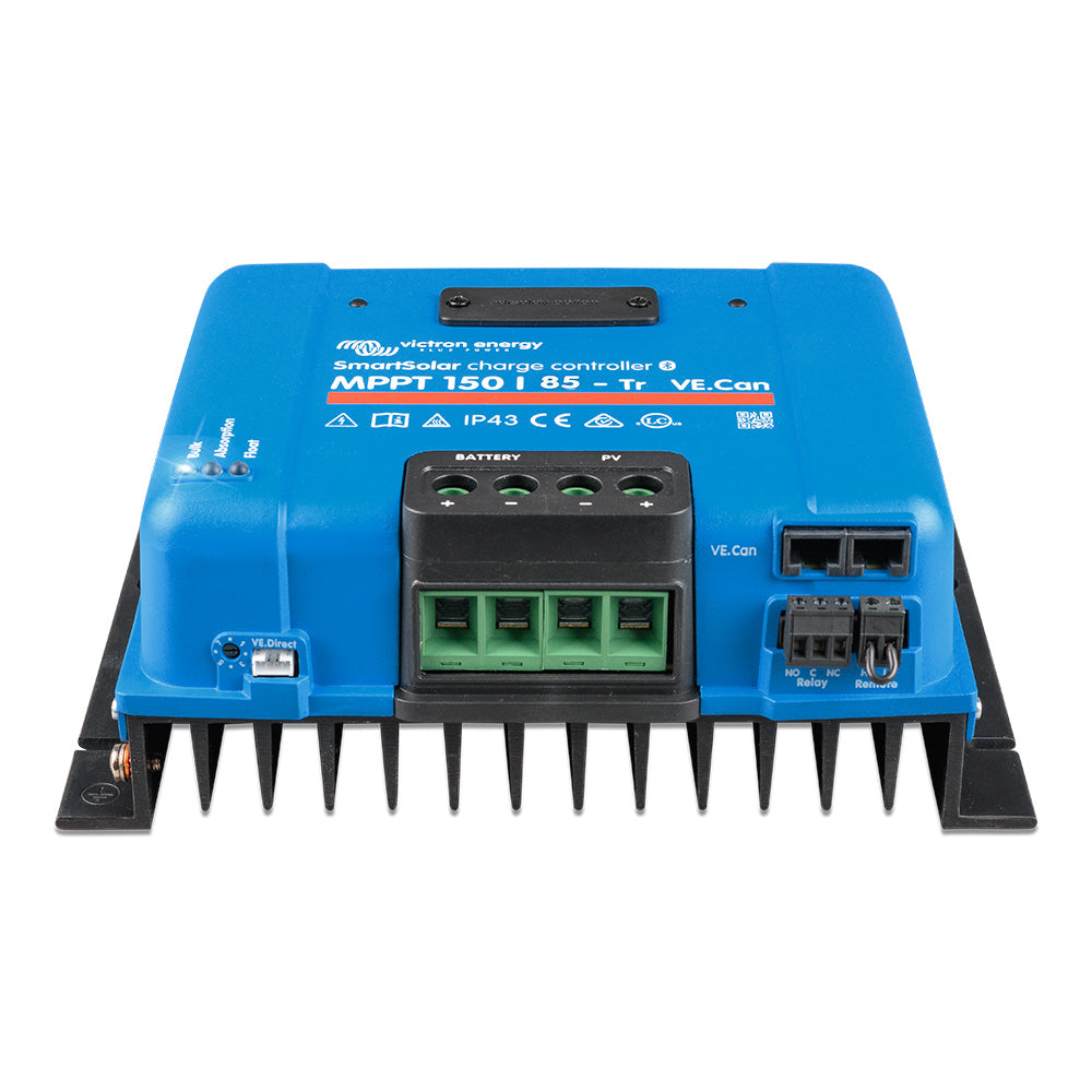 Victron Smart Solar MPPT 150/85-TR VE.Can battery charger from Victron Energy with digital display and connection ports.