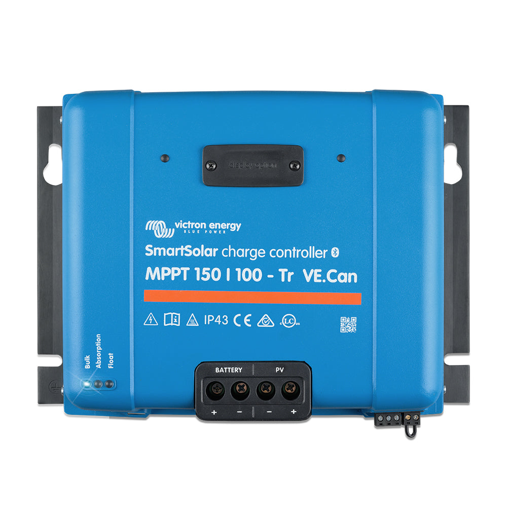Victron Energy SmartSolar MPPT 150/100-TR VE.Can battery charger with digital display and UL approval for efficient solar power management.