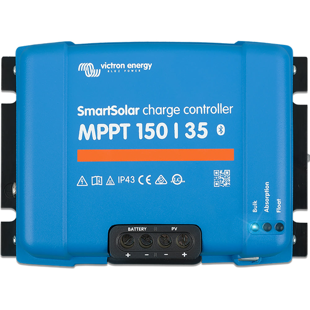 Victron SmartSolar MPPT 150/35 battery charger from Victron Energy with 150V, 35A, UL approved, shown in the image.