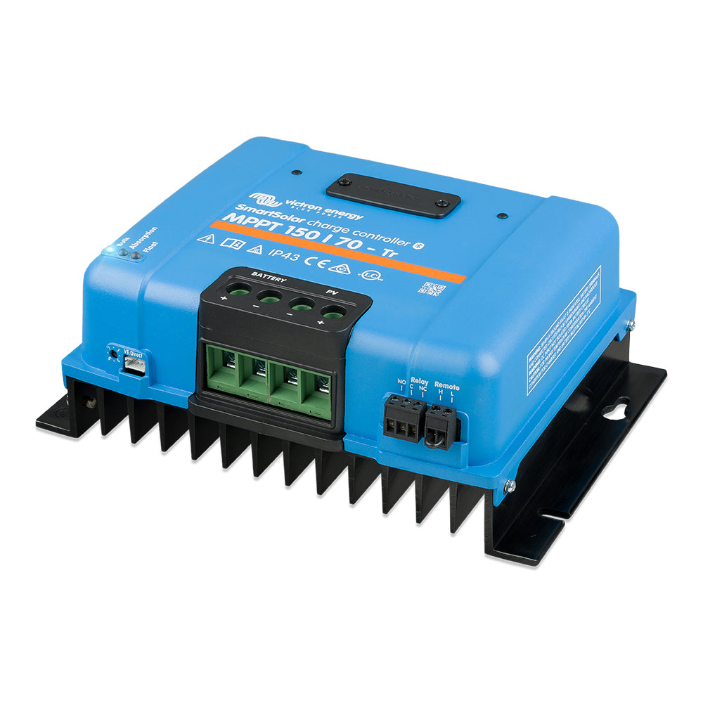 Victron SmartSolar MPPT 150/70 solar charge controller for battery charging, with digital display and UL approval.
