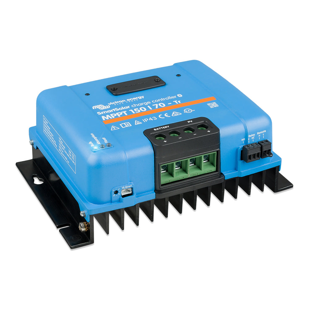 Victron SmartSolar MPPT 150/70 solar charge controller for battery charging, with digital display and UL approval.