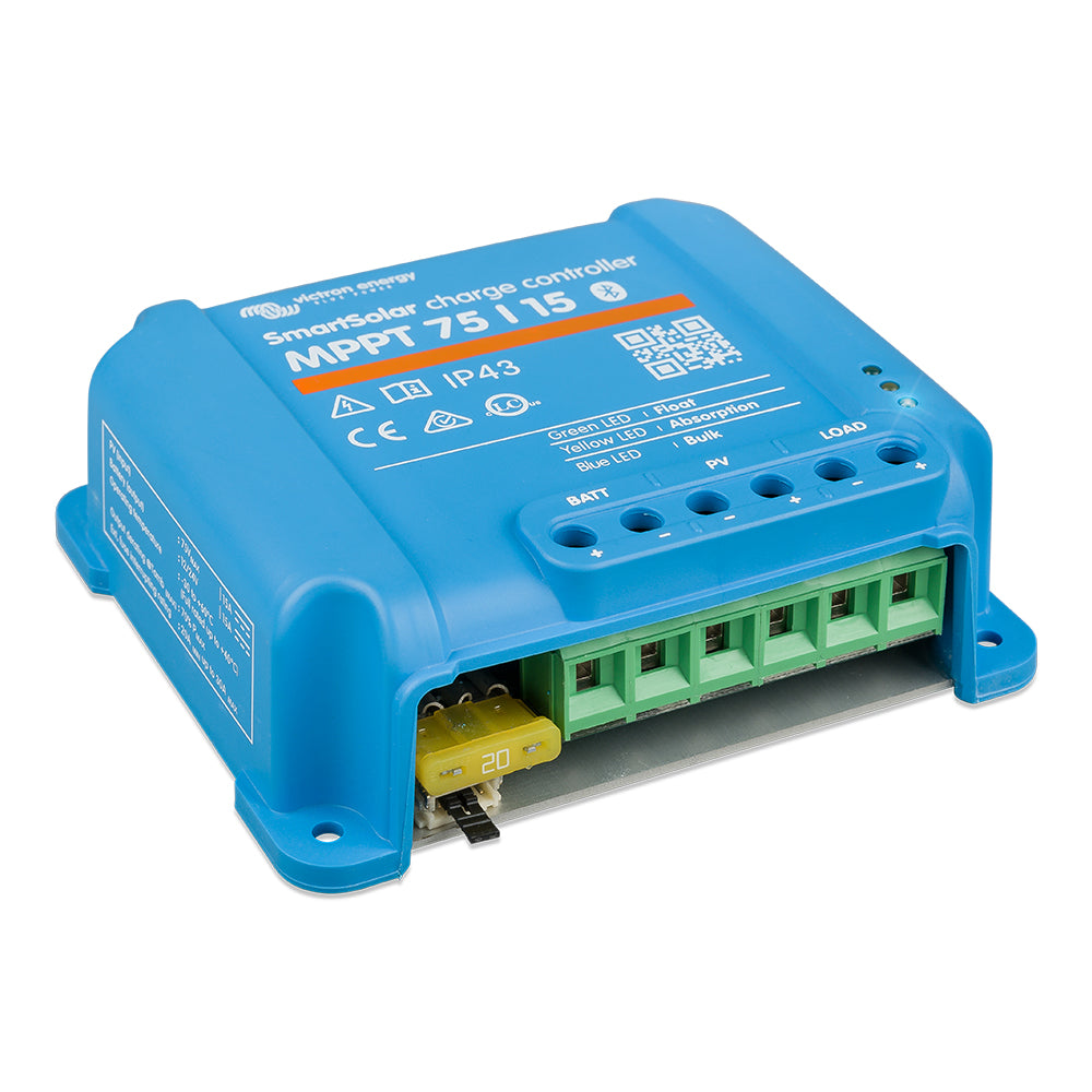 Victron SmartSolar MPPT Charge Controller for solar batteries, 75V, 15AMP, UL-approved, by Victron Energy.