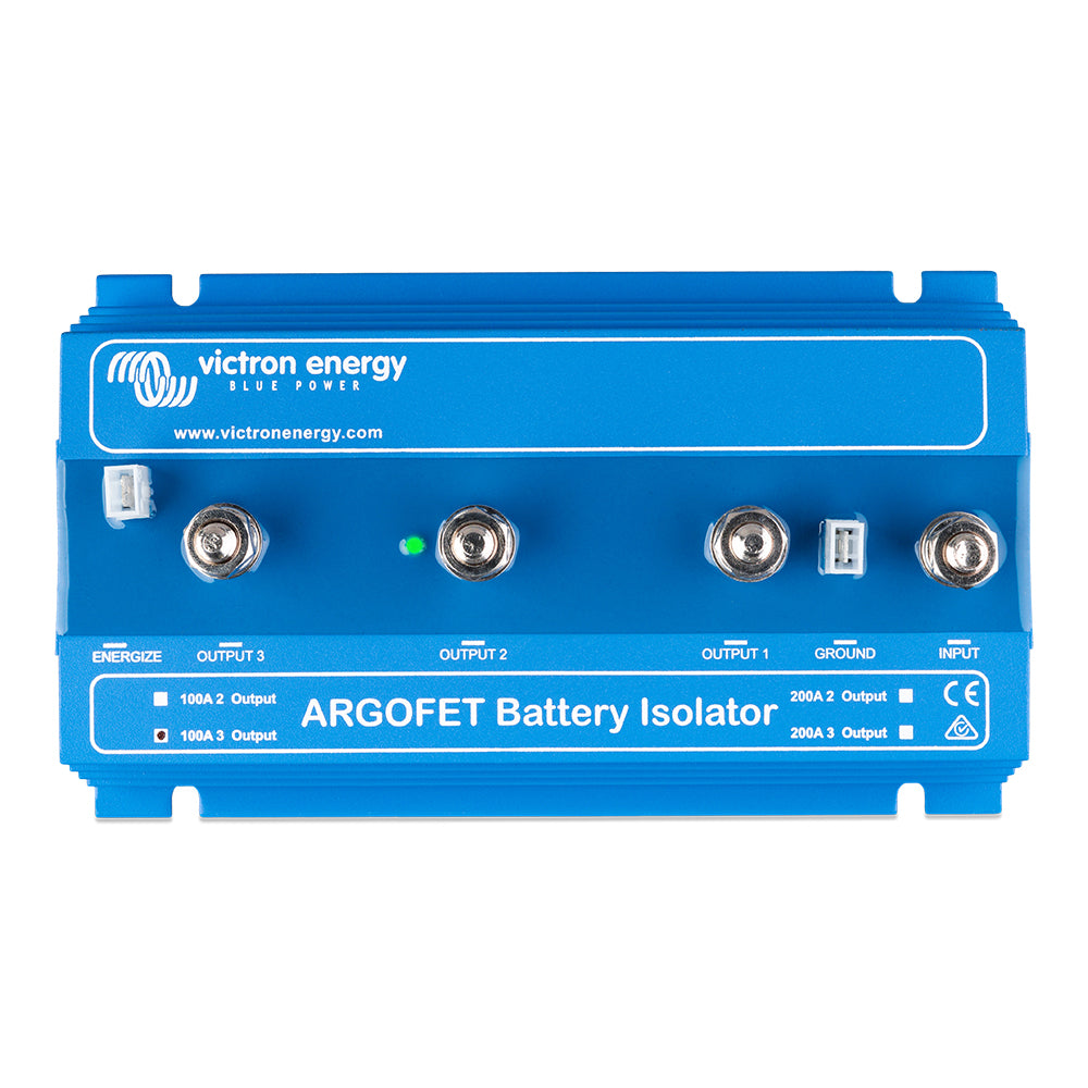 Victron Argofet Battery Isolator 100-3 for 3 batteries, 100AMP, installed in a vehicle electrical system with wiring connections