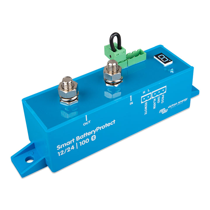 Victron Smart BatteryProtect battery management device with Bluetooth, 100AMP, 6-35 VDC, from Victron Energy, shown in the image.